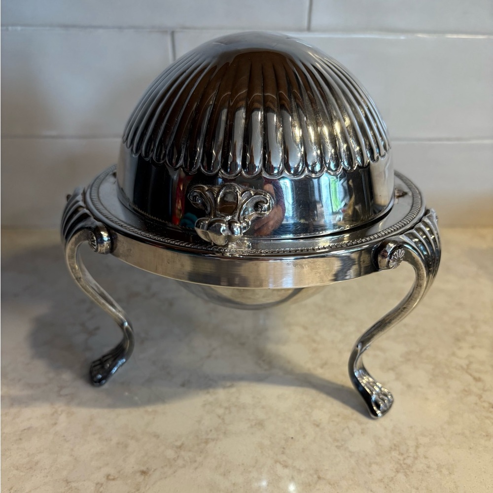 Vintage FB Rogers Vintage Roll-Top Ornate Footed Silverplate Caviar/Butter Dish